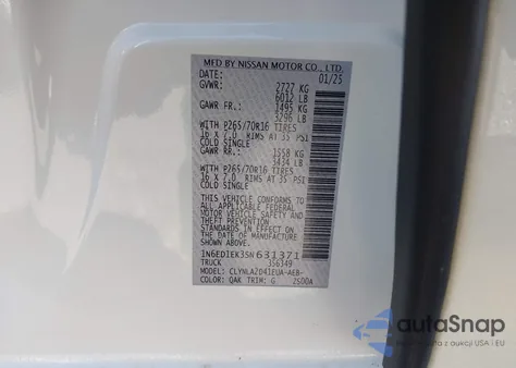 2025 Nissan Frontier S 4X4 из США, поврежденный, VIN 1N6ED1EK3SN631371